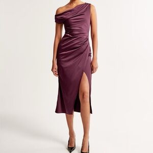 Abercrombie Stretch Satin Draped Midi Dress Purple